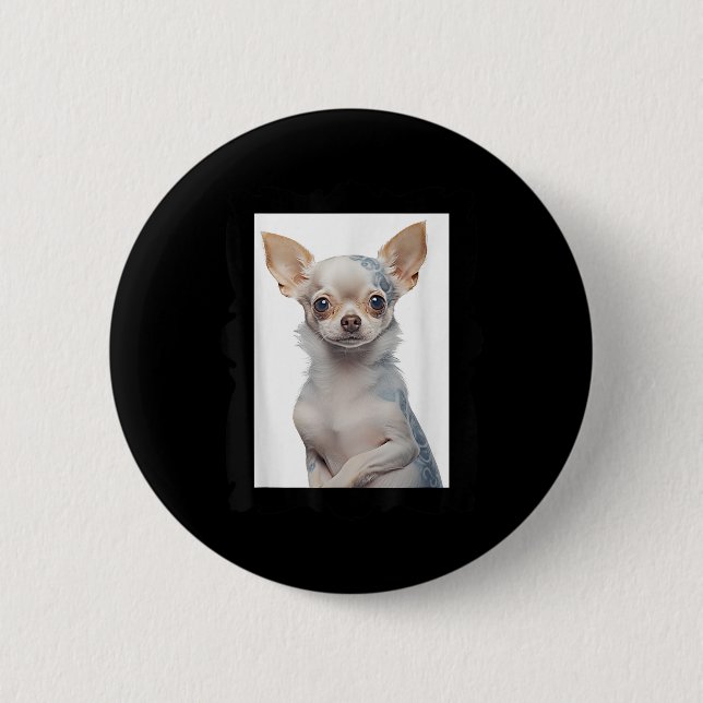 Steampunk Chihuahua Hund with Groovy Tattoos Hund  Knapp (Framsida)