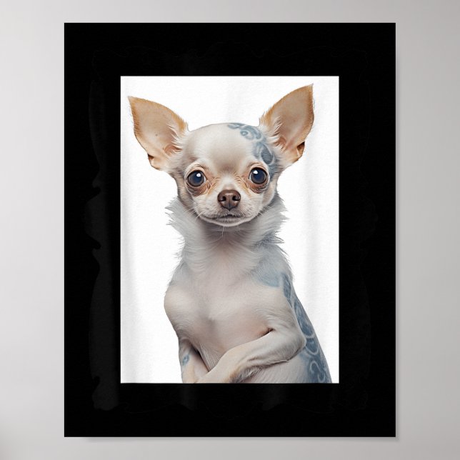 Steampunk Chihuahua Hund with Groovy Tattoos Hund  Poster (Framsidan)