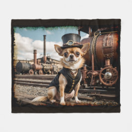 Steampunk Chihuahua och Tåg Fleecefilt