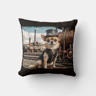 Steampunk Chihuahua och Tåg Kudde
