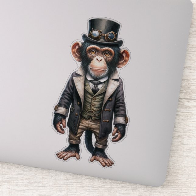 Steampunk Chimpanzee Transparent Sticker Klistermärken (Detalj)