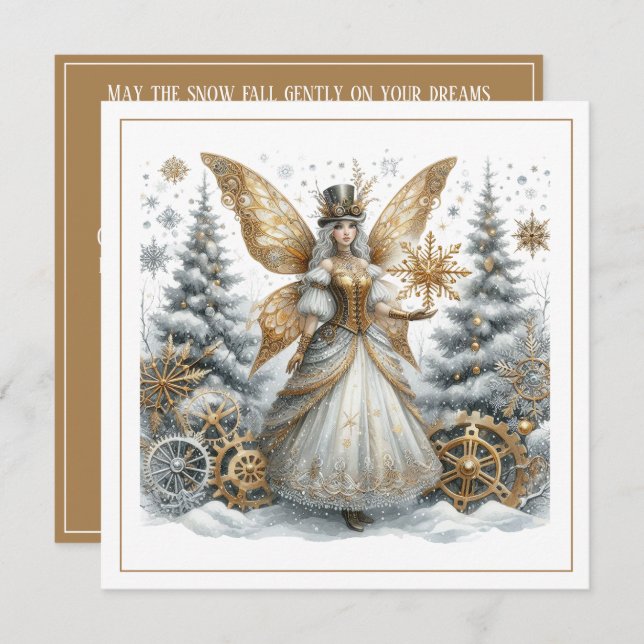 Steampunk Christmas – Golden Fairy in Snowy Forest (Fram/baksida)
