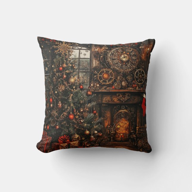 Steampunk Christmas Throw Pillow Kudde (Framsida)