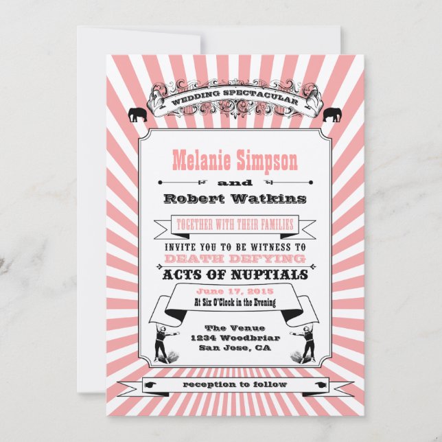 Steampunk Circus bröllopsinbjudan Rosa Inbjudningar (Framsida)