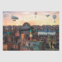 Steampunk City Byggnad Decoupage 15x20