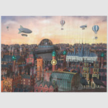 Steampunk City Byggnad Decoupage 20x30