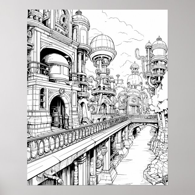Steampunk City Coloring Poster (Framsidan)