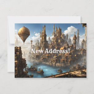 Steampunk City med Balloon Ny adress Vykort