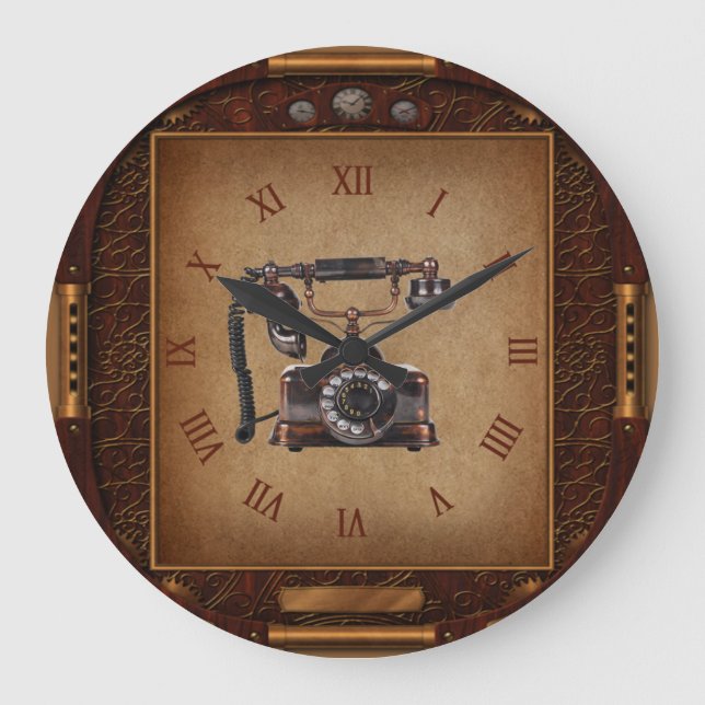 Steampunk Clock~Antique TelTelefon~Romerska siffro Stor Klocka (Framsida)