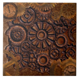 Steampunk Clock Black, Brass, Brown Kakelplatta