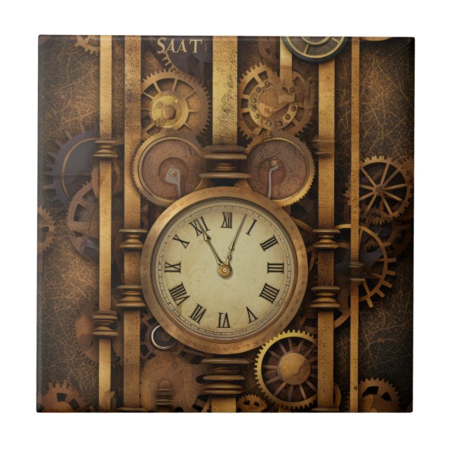 Steampunk Clock Ceramic Tile Kakelplatta (Framsidan)