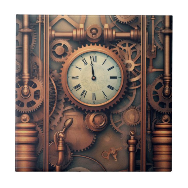 Steampunk Clock Ceramic Tile Kakelplatta (Framsidan)