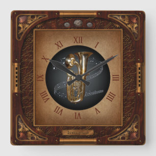 Steampunk Clock~Doublophone~Dubbla Bell Euphonium~ Fyrkantig Klocka