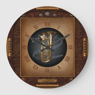 Steampunk Clock~Doublophone~Dubbla Bell Euphonium~ Stor Klocka