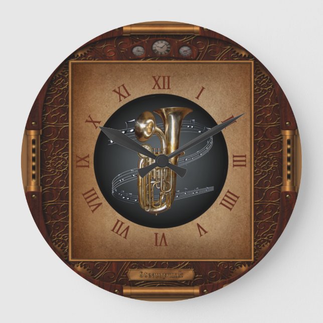 Steampunk Clock~Doublophone~Dubbla Bell Euphonium~ Stor Klocka (Framsida)