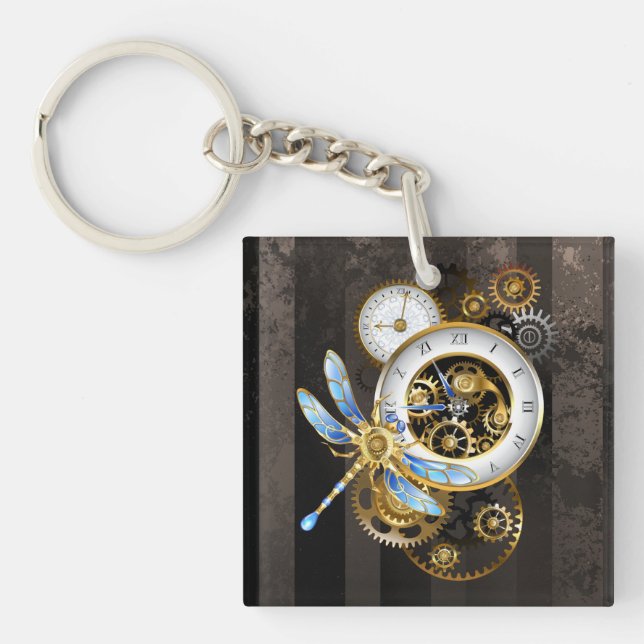 Steampunk Clock med mekanisk Dragonfly (Framsidan)