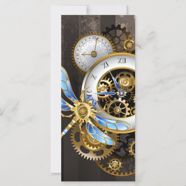 Steampunk Clock med mekanisk Dragonfly (Framsida)