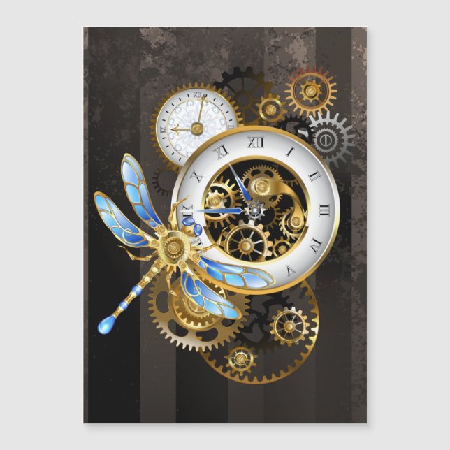 Steampunk Clock med mekanisk Dragonfly (Framsida)