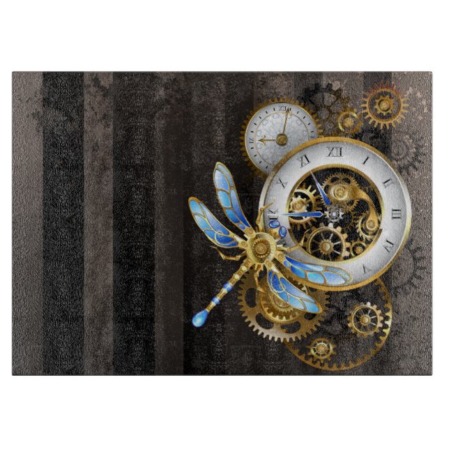 Steampunk Clock med mekanisk Dragonfly (Framsidan)