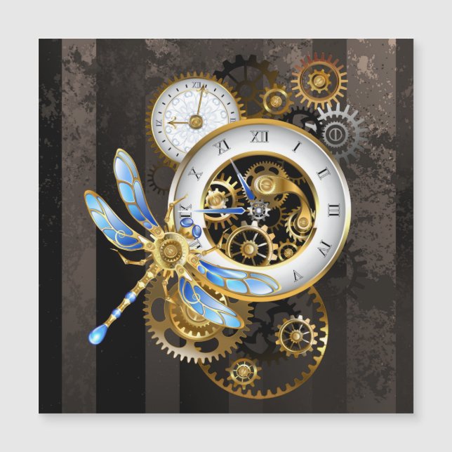 Steampunk Clock med mekanisk Dragonfly (Framsida)