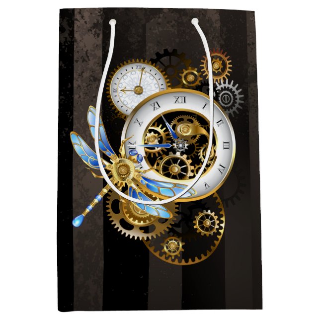 Steampunk Clock med mekanisk Dragonfly (Framsidan)