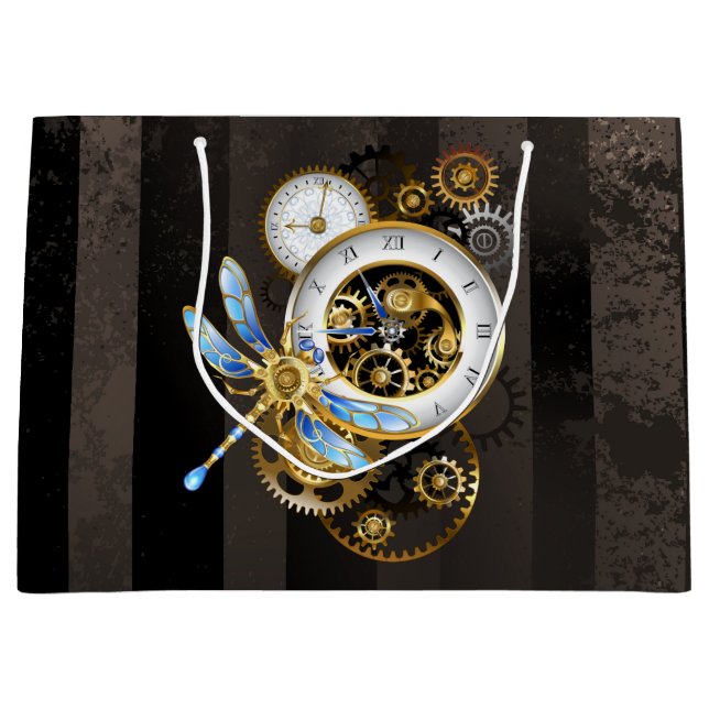 Steampunk Clock med mekanisk Dragonfly (Framsidan)
