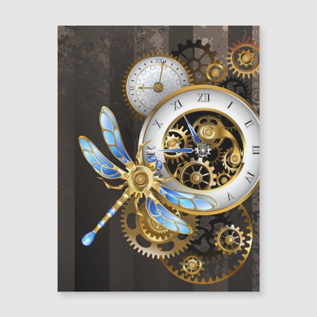 Steampunk Clock med mekanisk Dragonfly (Framsida)