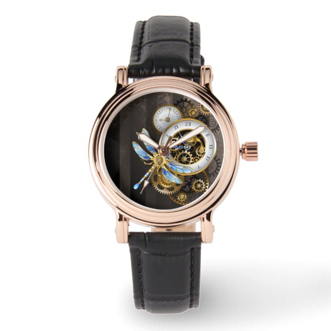 Steampunk Clock med mekanisk Dragonfly Armbandsur (Framsida)