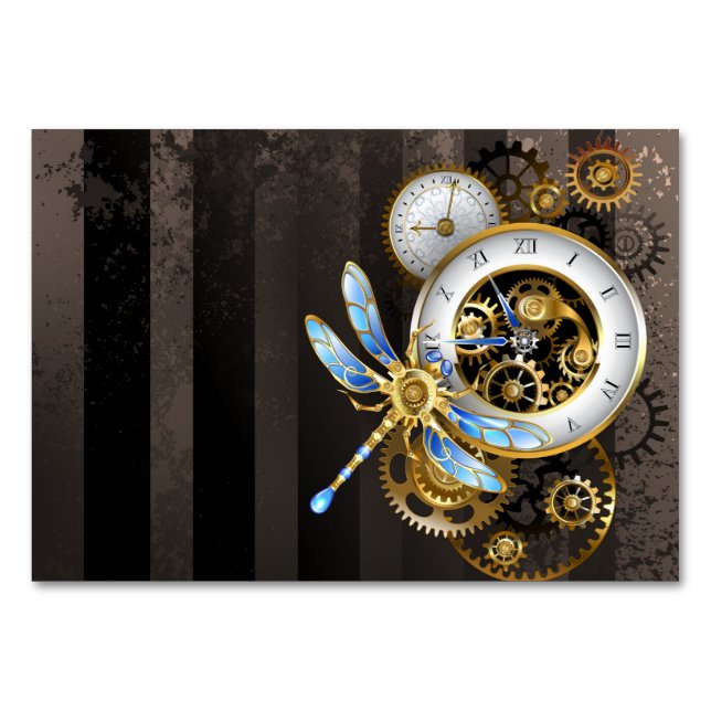 Steampunk Clock med mekanisk Dragonfly Bordsnummer (Framsidan)