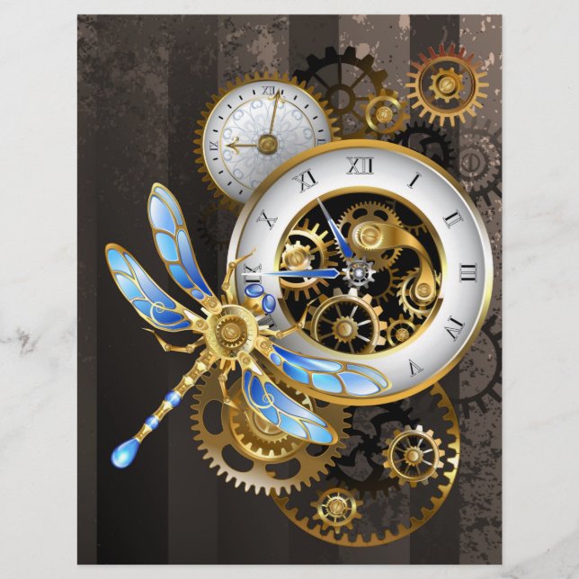 Steampunk Clock med mekanisk Dragonfly Brevhuvud (Framsida)