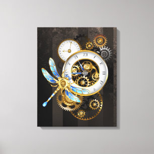Steampunk Clock med mekanisk Dragonfly Canvastryck