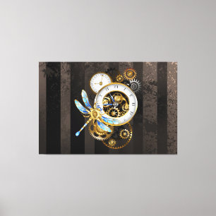 Steampunk Clock med mekanisk Dragonfly Canvastryck