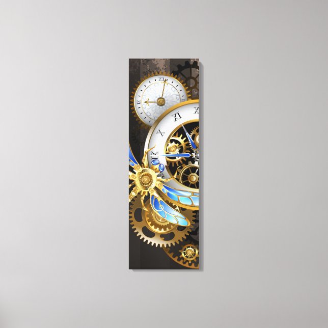 Steampunk Clock med mekanisk Dragonfly Canvastryck (Framsida)