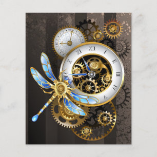 Steampunk Clock med mekanisk Dragonfly Flygblad