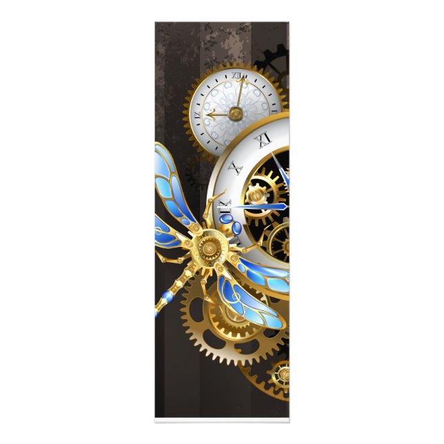 Steampunk Clock med mekanisk Dragonfly Fototryck (Framsidan)