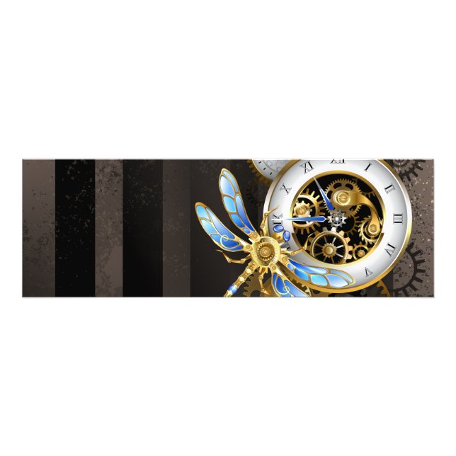 Steampunk Clock med mekanisk Dragonfly Fototryck (Framsidan)
