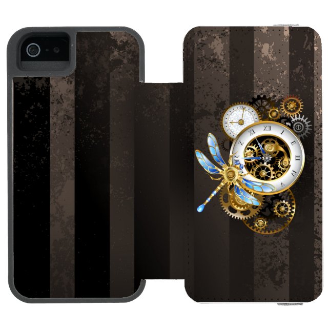 Steampunk Clock med mekanisk Dragonfly Incipio iPhone Wallet Skal (Folio Öppen)