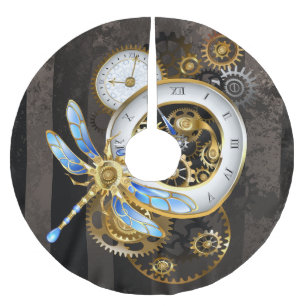 Steampunk Clock med mekanisk Dragonfly Julgransmatta Borstad Polyester