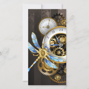 Steampunk Clock med mekanisk Dragonfly Julkort