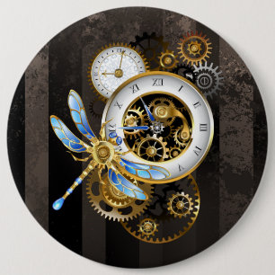 Steampunk Clock med mekanisk Dragonfly Knapp