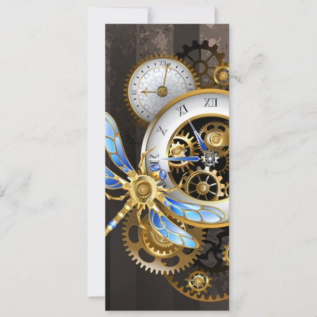 Steampunk Clock med mekanisk Dragonfly Kort (Framsida)