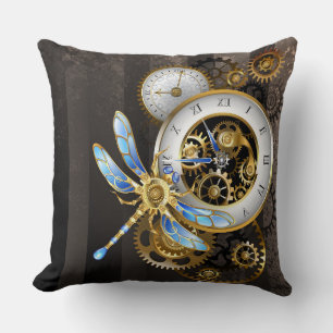 Steampunk Clock med mekanisk Dragonfly Kudde
