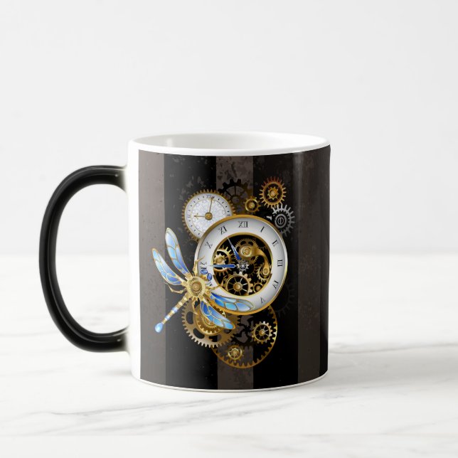 Steampunk Clock med mekanisk Dragonfly Magisk Mugg (Vänster)