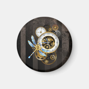 Steampunk Clock med mekanisk Dragonfly Magnet