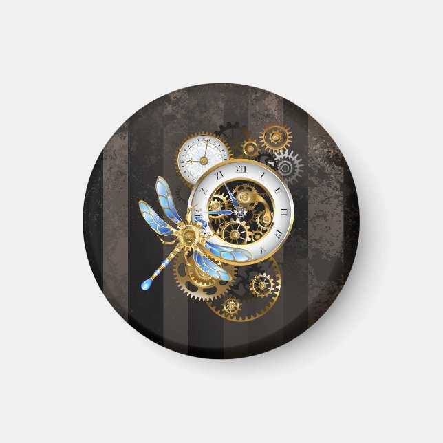 Steampunk Clock med mekanisk Dragonfly Magnet (Framsidan)