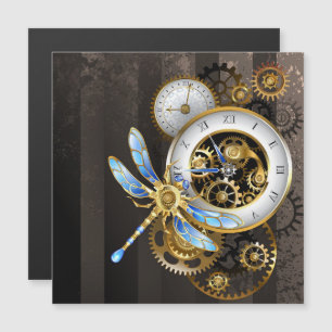 Steampunk Clock med mekanisk Dragonfly Magnetisk Inbjudningskort
