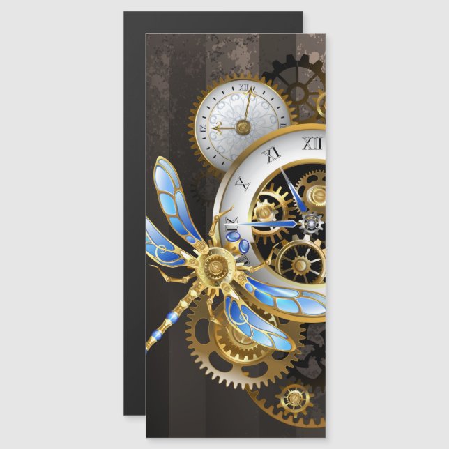 Steampunk Clock med mekanisk Dragonfly Magnetisk Inbjudningskort (Fram/baksida)