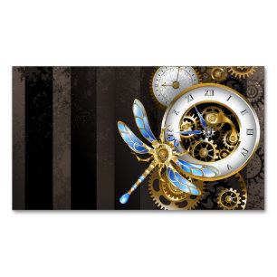 Steampunk Clock med mekanisk Dragonfly Magnetiska Visitkort