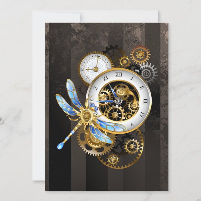 Steampunk Clock med mekanisk Dragonfly Meddelande (Framsida)