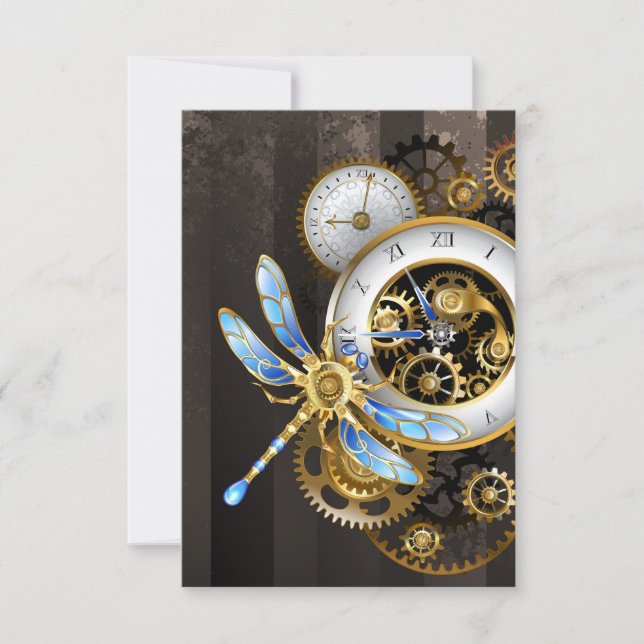 Steampunk Clock med mekanisk Dragonfly Meddelande (Framsida)